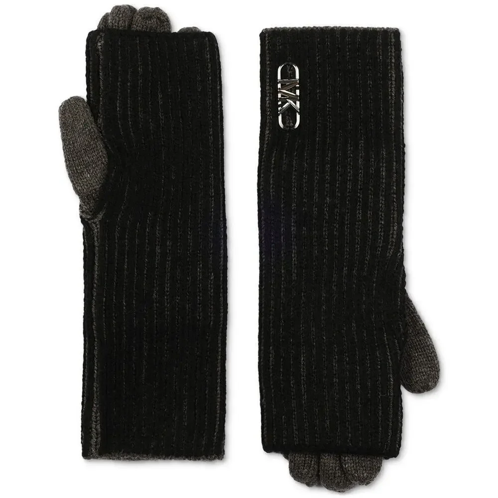Michael Kors Women's Black 3-in-1 Plaited Fisherman Ribbed Mitten Gloves Size OS